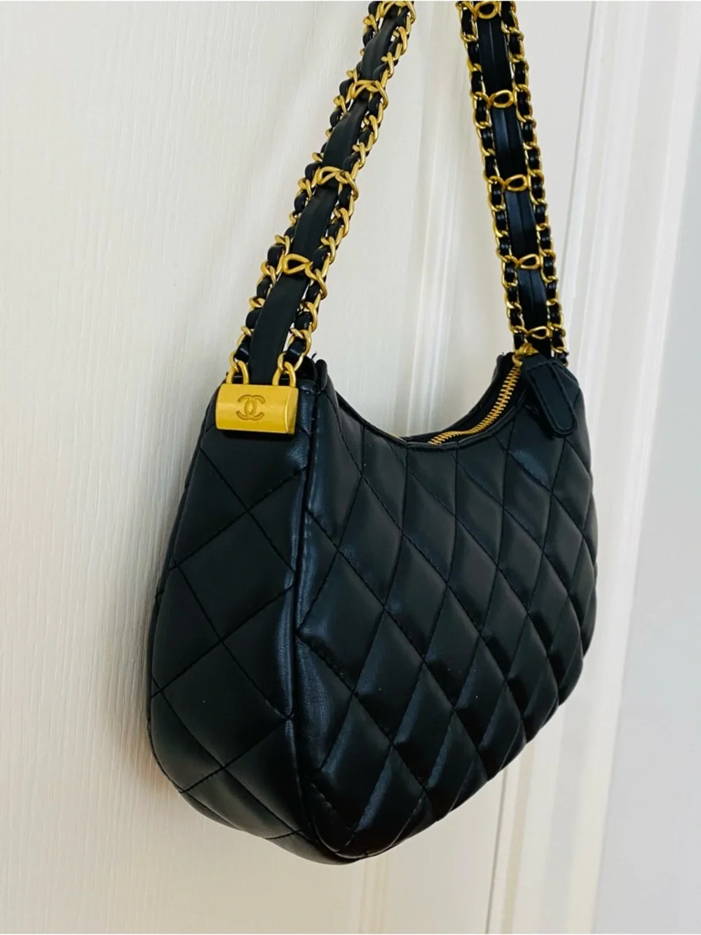 New in Box Chanel Makeup GWP Black Quilted Faux Leather 19 Hobo Shoulder Bag